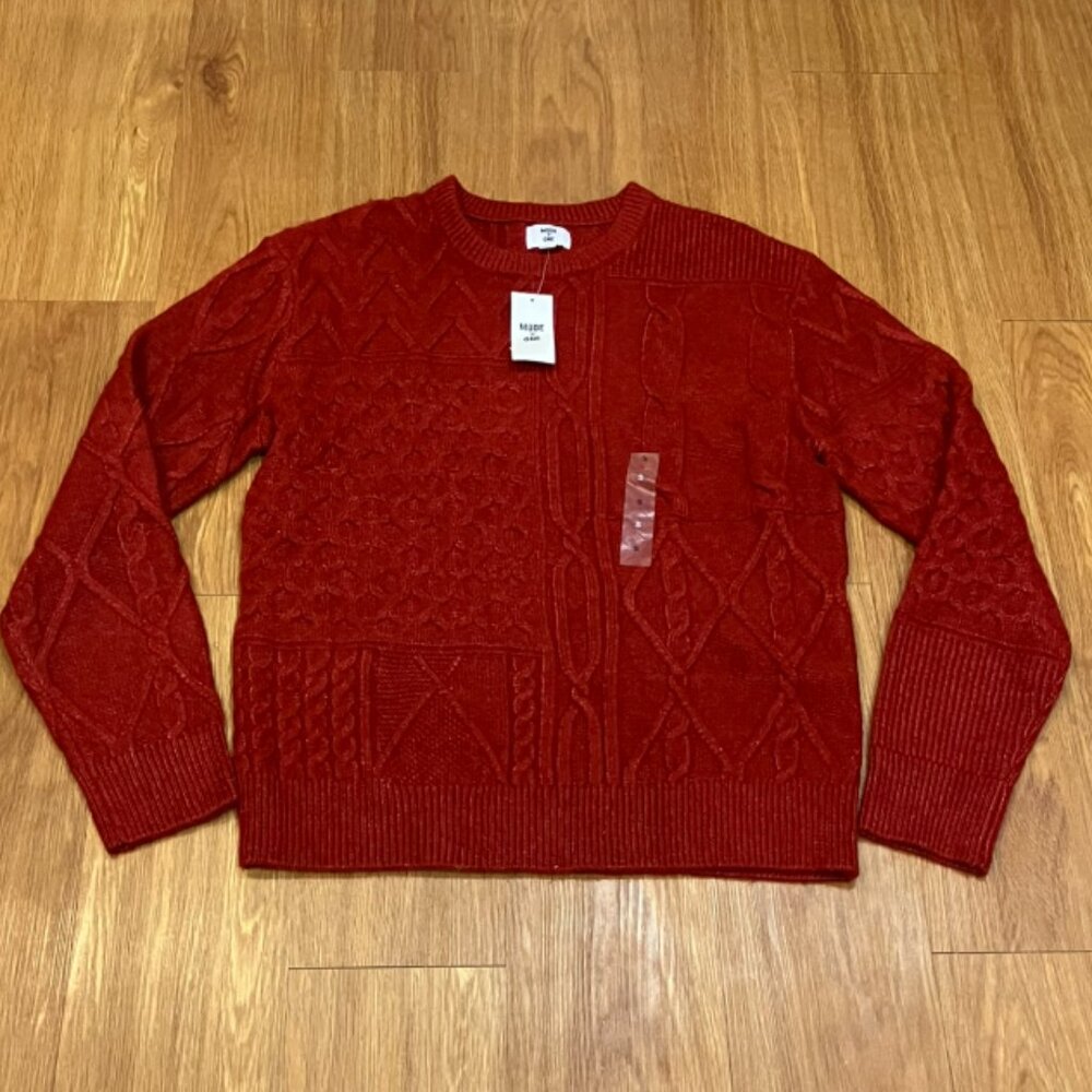 Mode of One Mens Long Sleeve Cable Knit Sweater Dare To Be Red Size S